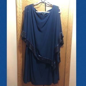 NWT Navy Xscape formal dress with sheer overlay.